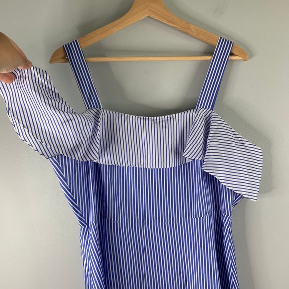 J.Crew Collection Stripe Silk Dress Blue Cold Shoulder Midi Layer Hem Med 10 M - Picture 3 of 12